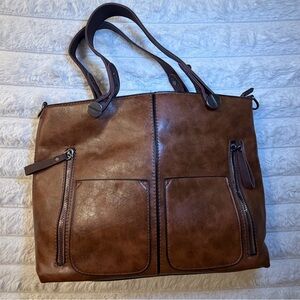 Chic Brown Faux Leather Tote Bag